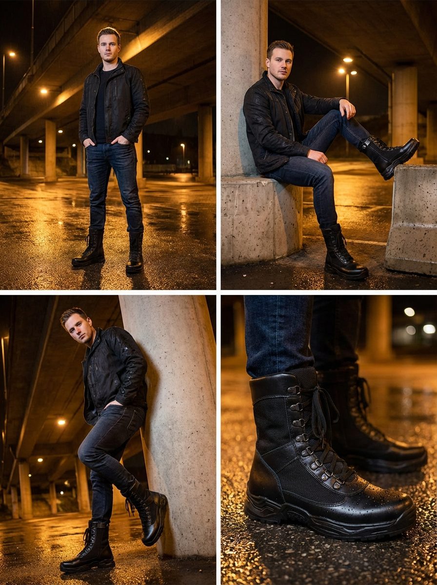 Samelin 590 Desert Boots with Zipper - Black Military Style Boots