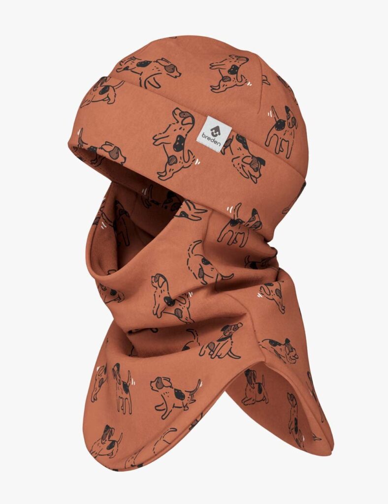 BREDEN Spring-Fall Kids Balaclava | Cotton Hat Scarf in Oeko-Tex® Certified Copper Dogs Print