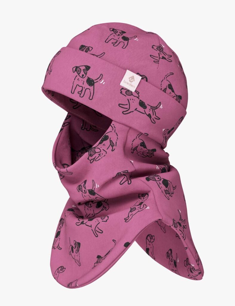 BREDEN Spring-Fall Kids Balaclava | Children's Hat Scarf in Pink Dogs Oeko-Tex® Cotton